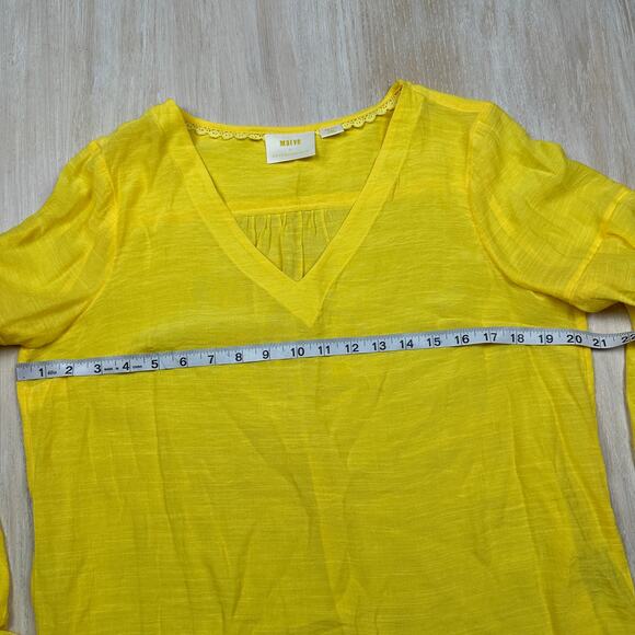 Anthropologie Maeve Verona Yellow Tie Sleeve V-Neck Boho Hippie Blouse Small - Picture 5 of 13